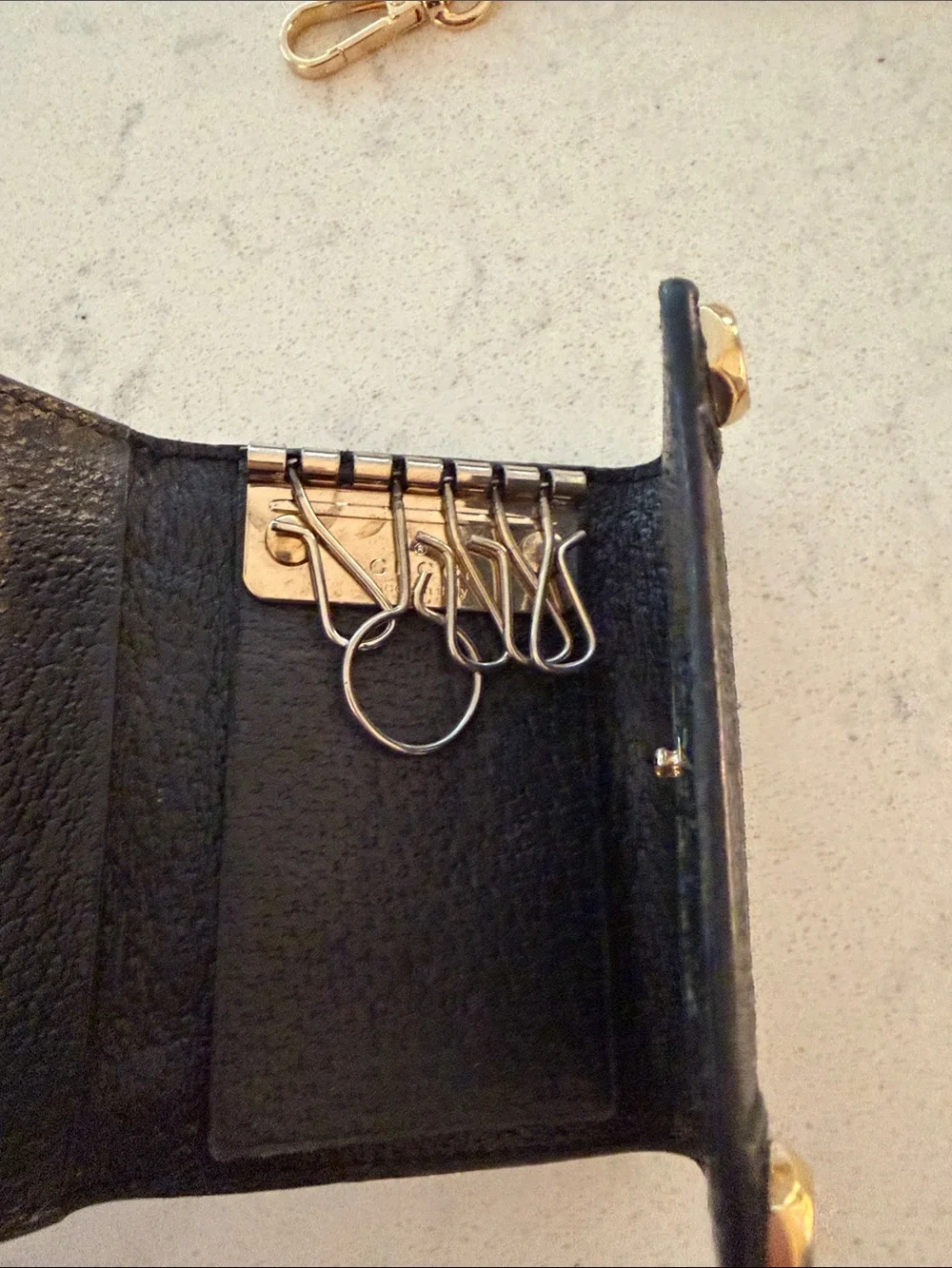 Gucci Black  Monogram Key Holder with Gold Hardware Auth